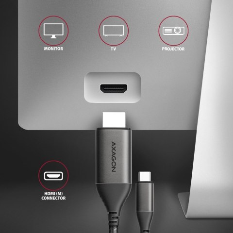 RVC-HI2MC Adapter aktywny USB-C -> HDMI 2.0 4K/60Hz Aluminum, 1.8m kabel AXAGON RVC-HI2MC Adapter aktywny USB-C -> HDMI 2.0 4K/60Hz Aluminum, 1.8m kabel AXAGON