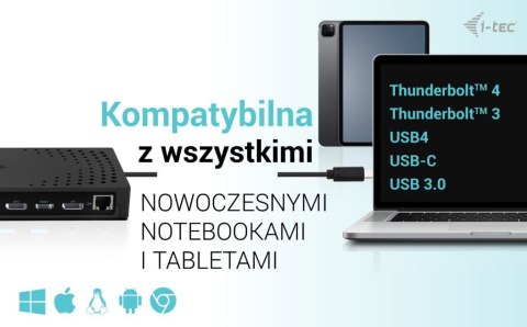 Stacja dokująca USB 3.0 / USB-C / Thunderbolt, 3 x 4K Gen 2 + zasilanie 100 W I-tec Stacja dokująca USB 3.0 / USB-C / Thunderbolt, 3 x 4K Gen 2 + zasilanie 100 W I-tec