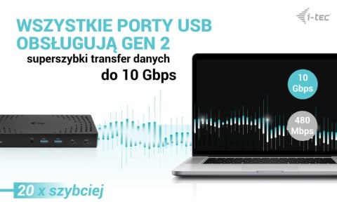 Stacja dokująca USB 3.0 / USB-C / Thunderbolt, 3 x 4K Gen 2 + zasilanie 100 W I-tec Stacja dokująca USB 3.0 / USB-C / Thunderbolt, 3 x 4K Gen 2 + zasilanie 100 W I-tec