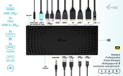 Stacja dokująca USB 3.0 / USB-C / Thunderbolt, 3 x 4K Gen 2 + zasilanie 100 W I-tec Stacja dokująca USB 3.0 / USB-C / Thunderbolt, 3 x 4K Gen 2 + zasilanie 100 W I-tec
