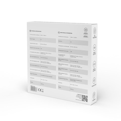 Zewnętrzna nagrywarka typu Slim CD/DVD R/RW, USB-C/USB-A, AK-59 Savio