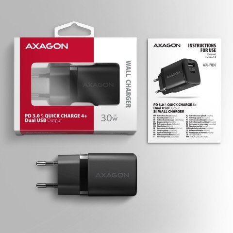 ACU-PQ30 Ładowarka sieciowa, PD & QC 30W, QC3.0,4.0/AFC/FCP/PPS/Apple, Czarna AXAGON ACU-PQ30 Ładowarka sieciowa, PD & QC 30W, QC3.0,4.0/AFC/FCP/PPS/Apple, Czarna AXAGON