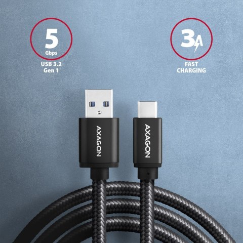 BUCM3-AM10AB Kabel USB-C - USB-A 3.2 Gen 1, 1m, 3A, ALU, oplot, Czarny AXAGON BUCM3-AM10AB Kabel USB-C - USB-A 3.2 Gen 1, 1m, 3A, ALU, oplot, Czarny AXAGON