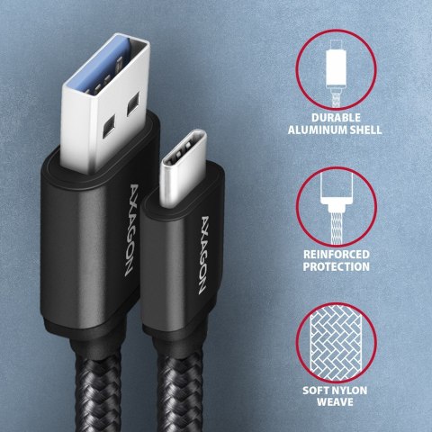 BUCM3-AM10AB Kabel USB-C - USB-A 3.2 Gen 1, 1m, 3A, ALU, oplot, Czarny AXAGON BUCM3-AM10AB Kabel USB-C - USB-A 3.2 Gen 1, 1m, 3A, ALU, oplot, Czarny AXAGON
