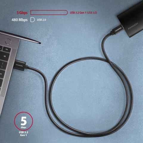 BUCM3-AM10AB Kabel USB-C - USB-A 3.2 Gen 1, 1m, 3A, ALU, oplot, Czarny AXAGON BUCM3-AM10AB Kabel USB-C - USB-A 3.2 Gen 1, 1m, 3A, ALU, oplot, Czarny AXAGON