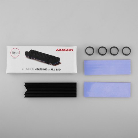 CLR-M2L10 Chłodnica aluminiowa pasywna do dysku M.2 SSD, ALU korpus, silikonowe silikonowe podkładki termiczne, wysokość 10mm AXAGON CLR-M2L10 Chłodnica aluminiowa pasywna do dysku M.2 SSD, ALU korpus, silikonowe silikonowe podkładki termiczne, wysokość 10mm AXAGON