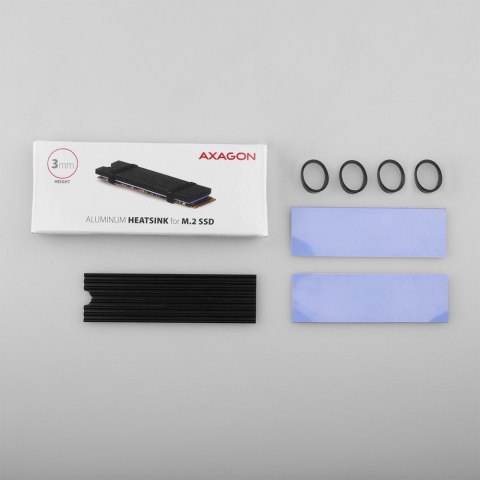 CLR-M2L3 Chłodnica aluminiowa pasywna do dysku M.2 SSD, ALU korpus, silikonowe podkładki termiczne, wysokość 3mm AXAGON CLR-M2L3 Chłodnica aluminiowa pasywna do dysku M.2 SSD, ALU korpus, silikonowe podkładki termiczne, wysokość 3mm AXAGON