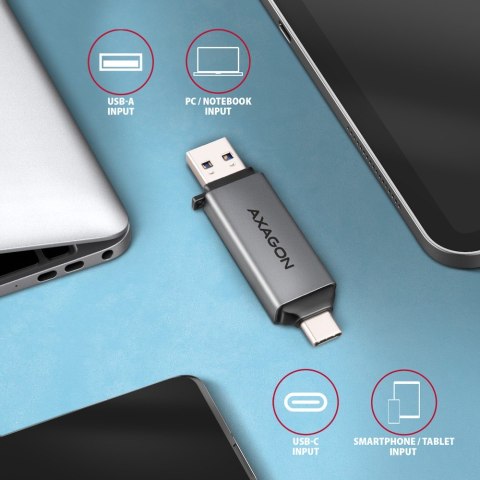 CRE-DAC Czytnik kart zewnętrzny USB3.2 Gen 1 Type-C + Type-A SD/microSD AXAGON CRE-DAC Czytnik kart zewnętrzny USB3.2 Gen 1 Type-C + Type-A SD/microSD AXAGON
