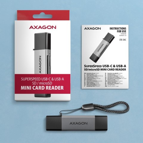 CRE-DAC Czytnik kart zewnętrzny USB3.2 Gen 1 Type-C + Type-A SD/microSD AXAGON CRE-DAC Czytnik kart zewnętrzny USB3.2 Gen 1 Type-C + Type-A SD/microSD AXAGON