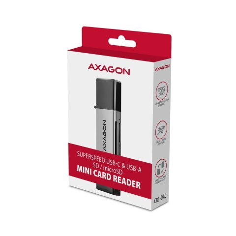 CRE-DAC Czytnik kart zewnętrzny USB3.2 Gen 1 Type-C + Type-A SD/microSD AXAGON CRE-DAC Czytnik kart zewnętrzny USB3.2 Gen 1 Type-C + Type-A SD/microSD AXAGON