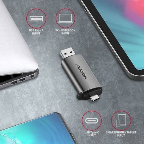 CRE-SAC Czytnik kart zewnętrzny USB3.2 Gen 1 Type-C + Type-A SD/microSD AXAGON CRE-SAC Czytnik kart zewnętrzny USB3.2 Gen 1 Type-C + Type-A SD/microSD AXAGON