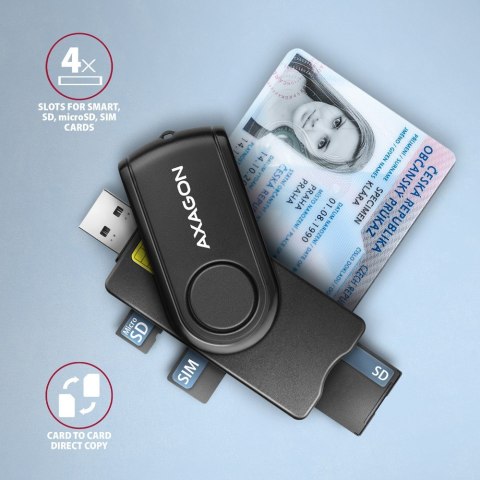CRE-SMP2A Czytnik kart identyfikacyjnych & SD/microSD/SIM card PocketReader USB AXAGON CRE-SMP2A Czytnik kart identyfikacyjnych & SD/microSD/SIM card PocketReader USB AXAGON