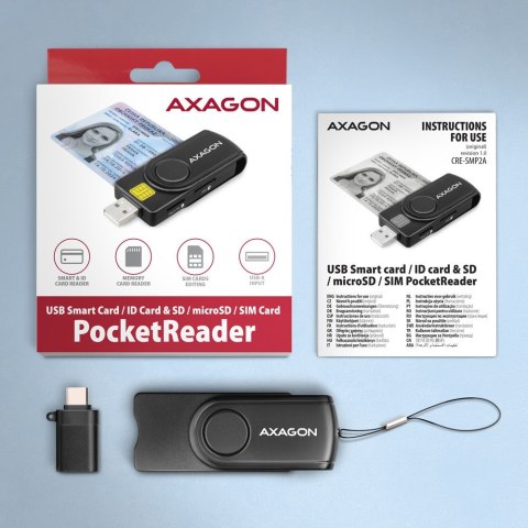 CRE-SMP2A Czytnik kart identyfikacyjnych & SD/microSD/SIM card PocketReader USB AXAGON CRE-SMP2A Czytnik kart identyfikacyjnych & SD/microSD/SIM card PocketReader USB AXAGON