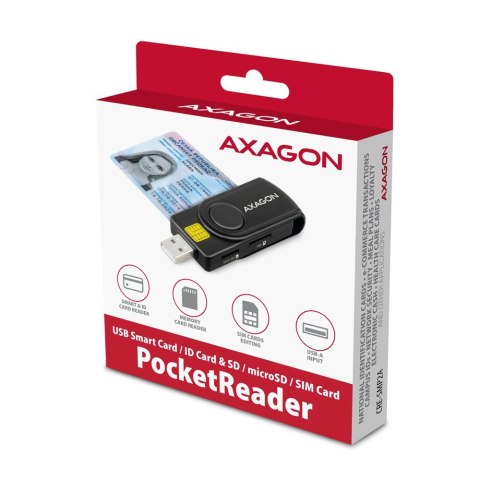CRE-SMP2A Czytnik kart identyfikacyjnych & SD/microSD/SIM card PocketReader USB AXAGON CRE-SMP2A Czytnik kart identyfikacyjnych & SD/microSD/SIM card PocketReader USB AXAGON