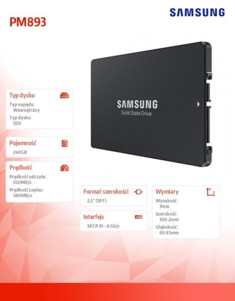 Dysk SSD DCT PM893 240GB MZ7L3240HCHQ-00W07 Samsung Dysk SSD DCT PM893 240GB MZ7L3240HCHQ-00W07 Samsung