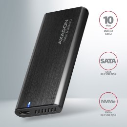 EEM2-SB2 Obudowa zewnętrzna aluminiowa bezśrubowa USB-C 3.2 Gen 2 - M.2 NVMe / SATA SSD 30-80mm ALU pudełko czarne + USB-A - USB AXAGON