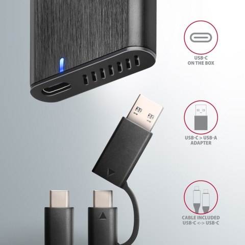 EEM2-SB2 Obudowa zewnętrzna aluminiowa bezśrubowa USB-C 3.2 Gen 2 - M.2 NVMe / SATA SSD 30-80mm ALU pudełko czarne + USB-A - USB AXAGON EEM2-SB2 Obudowa zewnętrzna aluminiowa bezśrubowa USB-C 3.2 Gen 2 - M.2 NVMe / SATA SSD 30-80mm ALU pudełko czarne + USB-A - USB AXAGON