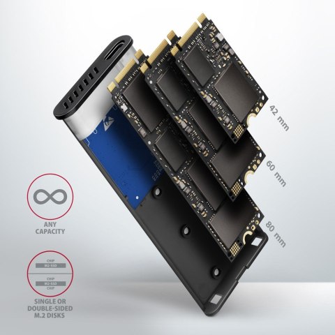 EEM2-SB2 Obudowa zewnętrzna aluminiowa bezśrubowa USB-C 3.2 Gen 2 - M.2 NVMe / SATA SSD 30-80mm ALU pudełko czarne + USB-A - USB AXAGON EEM2-SB2 Obudowa zewnętrzna aluminiowa bezśrubowa USB-C 3.2 Gen 2 - M.2 NVMe / SATA SSD 30-80mm ALU pudełko czarne + USB-A - USB AXAGON