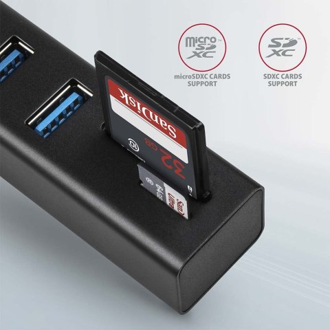 HMA-CR3A Wieloportowy hub 3x USB-A + SD/microSD, USB3.2 Gen 1 hub, metalowy, 20cm USB-A kabel AXAGON HMA-CR3A Wieloportowy hub 3x USB-A + SD/microSD, USB3.2 Gen 1 hub, metalowy, 20cm USB-A kabel AXAGON