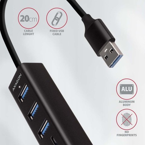 HMA-CR3A Wieloportowy hub 3x USB-A + SD/microSD, USB3.2 Gen 1 hub, metalowy, 20cm USB-A kabel AXAGON HMA-CR3A Wieloportowy hub 3x USB-A + SD/microSD, USB3.2 Gen 1 hub, metalowy, 20cm USB-A kabel AXAGON