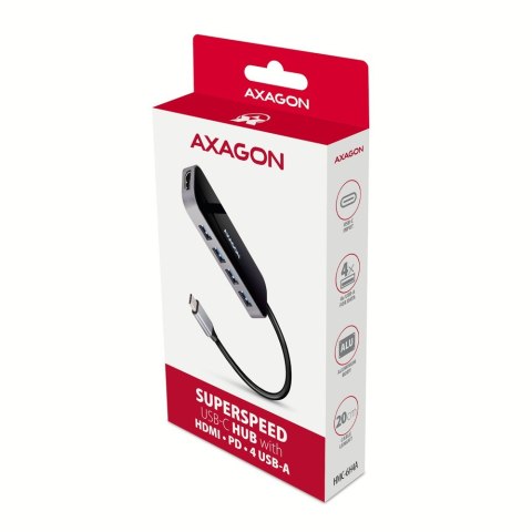 HMC-6H4A Wieloportowy hub 4x USB-A + HDMI, USB-C 3.2 Gen 1, PD 100W, 20cm USB-C kabel AXAGON HMC-6H4A Wieloportowy hub 4x USB-A + HDMI, USB-C 3.2 Gen 1, PD 100W, 20cm USB-C kabel AXAGON