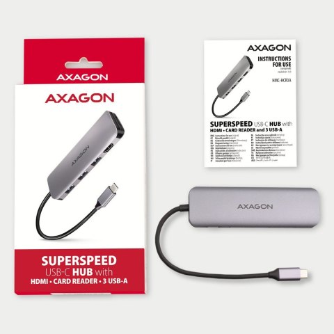 HMC-HCR3A Wieloportowy hub 3x USB-A + HDMI + SD/microSD, USB-C 3.2 Gen1, 20cm USB-C kabel AXAGON HMC-HCR3A Wieloportowy hub 3x USB-A + HDMI + SD/microSD, USB-C 3.2 Gen1, 20cm USB-C kabel AXAGON