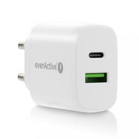 Ładowarka USB/USB-C QC3.0 25W Biała EverActive Ładowarka USB/USB-C QC3.0 25W Biała EverActive
