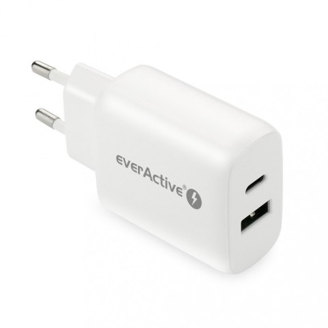 Ładowarka USB/USB-C QC3.0 25W Biała EverActive Ładowarka USB/USB-C QC3.0 25W Biała EverActive
