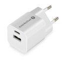 Ładowarka USB/USB-C QC3.0 30W technologia GaN Biała EverActive