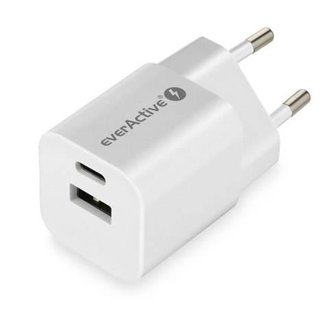 Ładowarka USB/USB-C QC3.0 30W technologia GaN Biała EverActive Ładowarka USB/USB-C QC3.0 30W technologia GaN Biała EverActive
