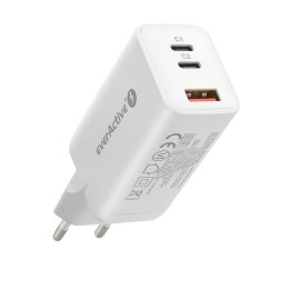Ładowarka USB/USB-C QC4+ 65W technologia GaN Biała EverActive