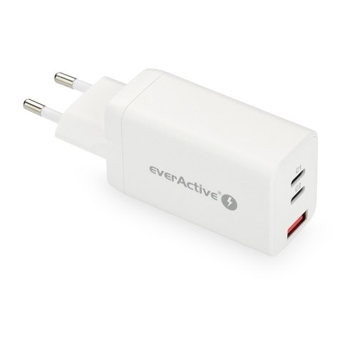 Ładowarka USB/USB-C QC4+ 65W technologia GaN Biała EverActive Ładowarka USB/USB-C QC4+ 65W technologia GaN Biała EverActive