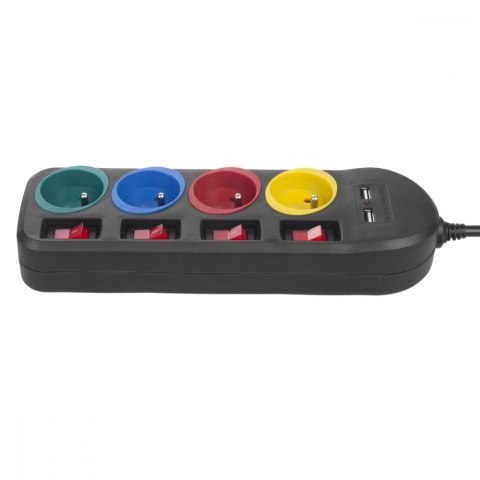 Listwa zasilająca z wyłącznikami 4 gniazda + 2xUSB przedłużacz MCE229B Czarna Maclean