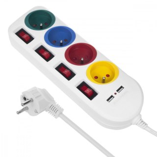 Listwa zasilająca z wyłącznikami 4 gniazda + 2xUSB przedłużacz MCE229W Biała Maclean