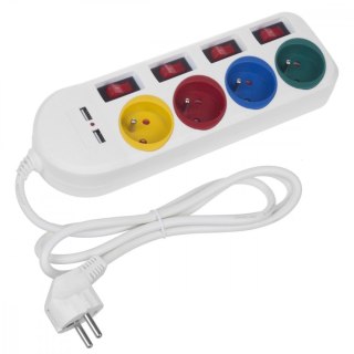 Listwa zasilająca z wyłącznikami 4 gniazda + 2xUSB przedłużacz MCE229W Biała Maclean