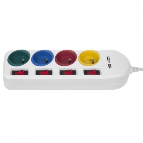 Listwa zasilająca z wyłącznikami 4 gniazda + 2xUSB przedłużacz MCE229W Biała Maclean