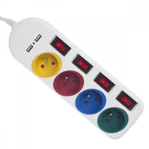 Listwa zasilająca z wyłącznikami 4 gniazda + 2xUSB przedłużacz MCE229W Biała Maclean