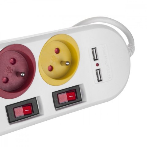 Listwa zasilająca z wyłącznikami 4 gniazda + 2xUSB przedłużacz MCE229W Biała Maclean