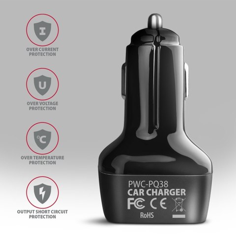 PWC-PQ38 Ładowarka samochodowa PD & QUICK 38W, 2x port (USB-A + USB-C), PD3.0/QC3.0/AFC/FCP/Apple AXAGON PWC-PQ38 Ładowarka samochodowa PD & QUICK 38W, 2x port (USB-A + USB-C), PD3.0/QC3.0/AFC/FCP/Apple AXAGON