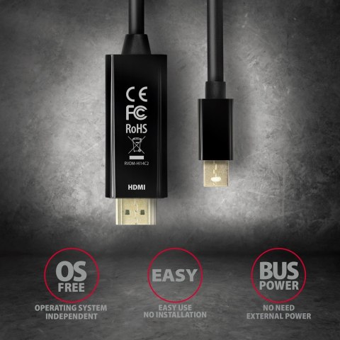 RVDM-HI14C2 Konwerter/kabel aktywny Mini DP > HDMI 1.4 kabel 1.8m4K/30Hz AXAGON RVDM-HI14C2 Konwerter/kabel aktywny Mini DP > HDMI 1.4 kabel 1.8m4K/30Hz AXAGON