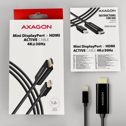 RVDM-HI14C2 Konwerter/kabel aktywny Mini DP > HDMI 1.4 kabel 1.8m4K/30Hz AXAGON RVDM-HI14C2 Konwerter/kabel aktywny Mini DP > HDMI 1.4 kabel 1.8m4K/30Hz AXAGON