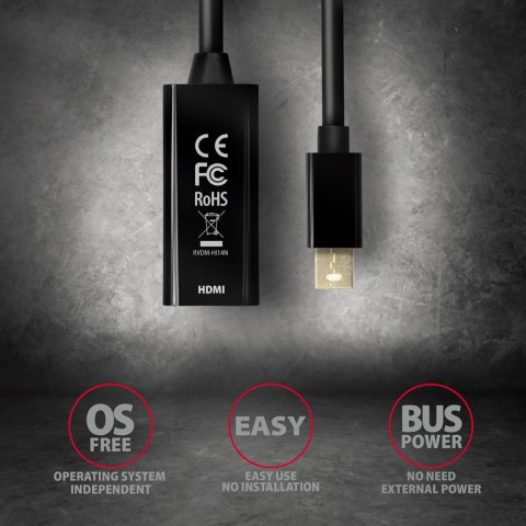 RVDM-HI14N Adapter aktywny Mini DP > HDMI 1.4, 4K/30Hz AXAGON RVDM-HI14N Adapter aktywny Mini DP > HDMI 1.4, 4K/30Hz AXAGON