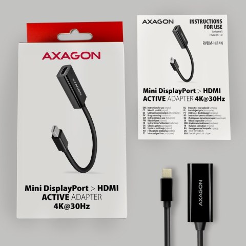 RVDM-HI14N Adapter aktywny Mini DP > HDMI 1.4, 4K/30Hz AXAGON RVDM-HI14N Adapter aktywny Mini DP > HDMI 1.4, 4K/30Hz AXAGON