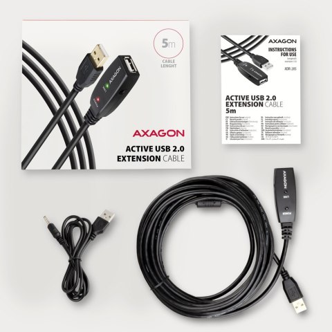 ADR-205 USB 2.0 A-M -> A-F aktywny kabel przedłużacz/wzmacniacz 5m AXAGON ADR-205 USB 2.0 A-M -> A-F aktywny kabel przedłużacz/wzmacniacz 5m AXAGON
