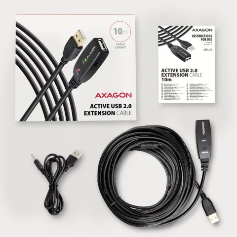 ADR-210 USB 2.0 A-M -> A-F aktywny kabel przedłużacz/wzmacniacz 10m AXAGON ADR-210 USB 2.0 A-M -> A-F aktywny kabel przedłużacz/wzmacniacz 10m AXAGON