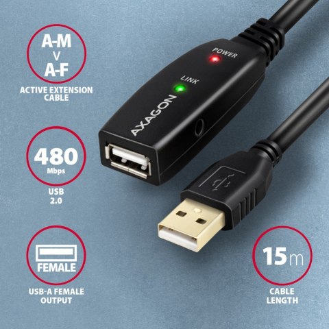 ADR-215 USB 2.0 A-M -> A-F aktywny kabel przedłużacz/wzmacniacz 15m AXAGON ADR-215 USB 2.0 A-M -> A-F aktywny kabel przedłużacz/wzmacniacz 15m AXAGON