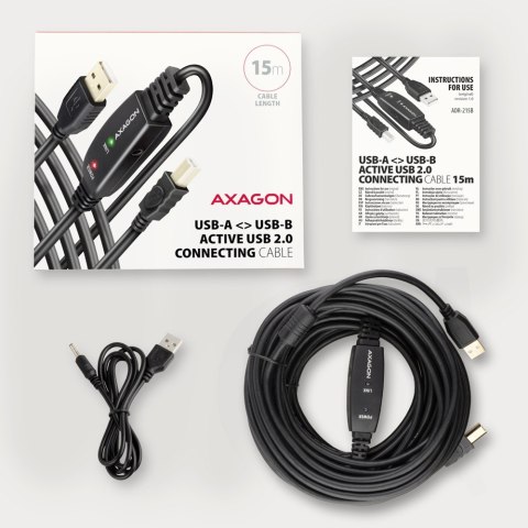 ADR-215B USB 2.0 A-M -> B-M aktywny kabel połączeniowy/wzmacniacz 15m AXAGON ADR-215B USB 2.0 A-M -> B-M aktywny kabel połączeniowy/wzmacniacz 15m AXAGON