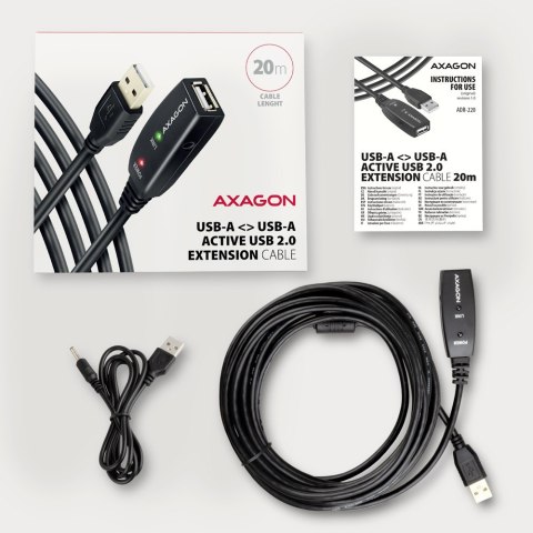 ADR-220 USB 2.0 A-M -> A-F aktywny kabel przedłużacz/wzmacniacz 20m AXAGON ADR-220 USB 2.0 A-M -> A-F aktywny kabel przedłużacz/wzmacniacz 20m AXAGON