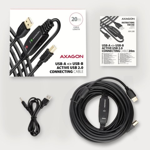 ADR-220B USB 2.0 A-M -> B-M aktywny kabel połączeniowy/wzmacniacz 20m AXAGON ADR-220B USB 2.0 A-M -> B-M aktywny kabel połączeniowy/wzmacniacz 20m AXAGON