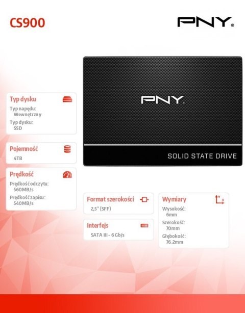 Dysk SSD 4TB 2,5 SATA3 SSD7CS900-4TB-RB PNY